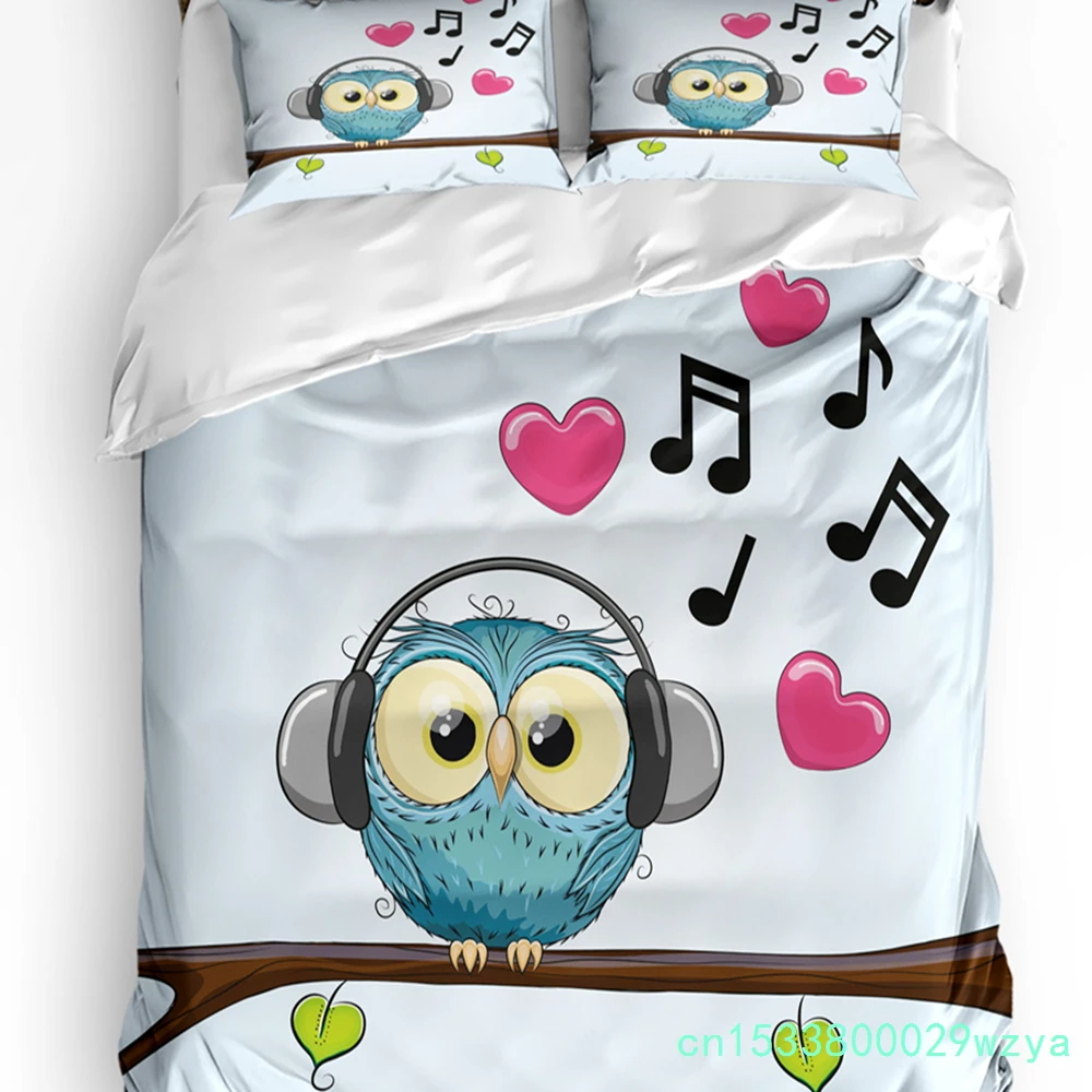Cartoon Owl Music Love Heart Kawaii Bedding Set 3pcs Duvet Cover Pillowcase Kids Adult Quilt Cover Double Bed Set Home Textile
