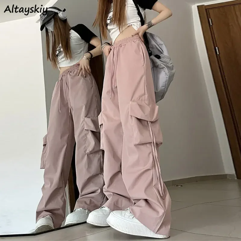 

Cargo Pants Women American Retro Baggy Chic Fashion Safari Style Casual Pockets Teens Personality High Waist Streetwear Trousers