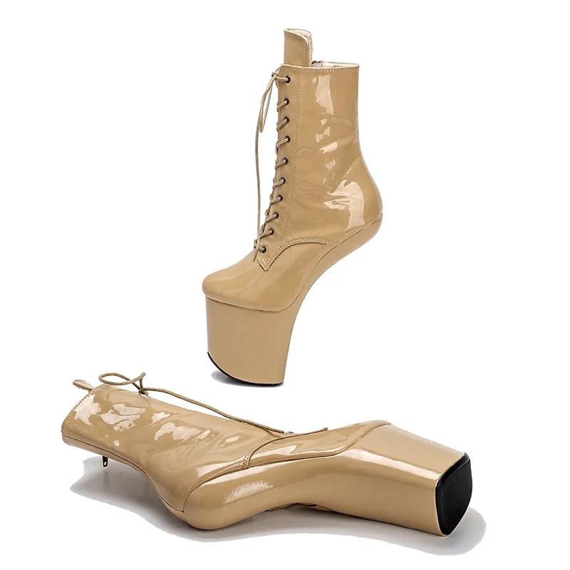 Leecabe heelless style shiny patent PU Upper Platform Ankle Boots Exotic stripper pole dance shoes