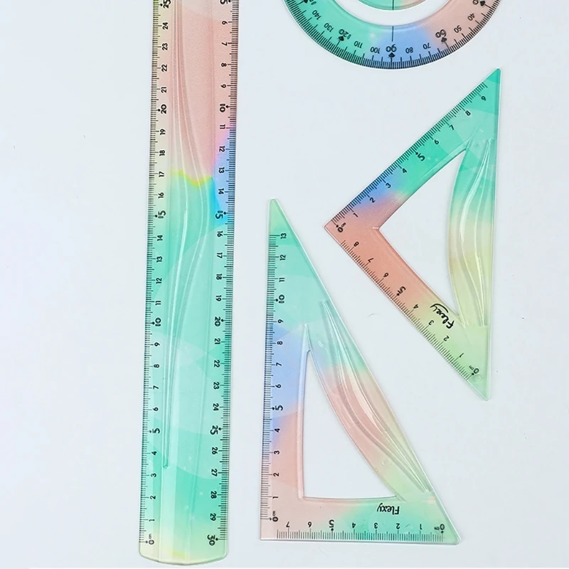 4Pcs Colorful Flexible Ruler, Plastic Ruler Set Shatterproof Straight Ruler Soft Bendable Ruler for School Home Office F19E