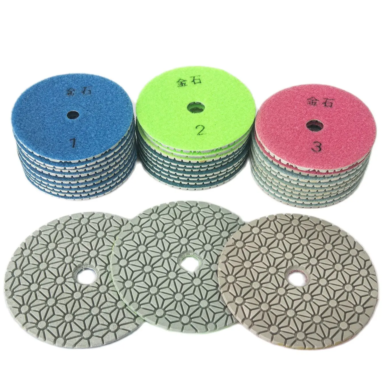 

3 Pieces 5 Inch 125mm 3 Steps Abrasive Diamond Wet Polishing Pad Sheet For Grinding Marble Granite Ceramic Glass Stone Concrete