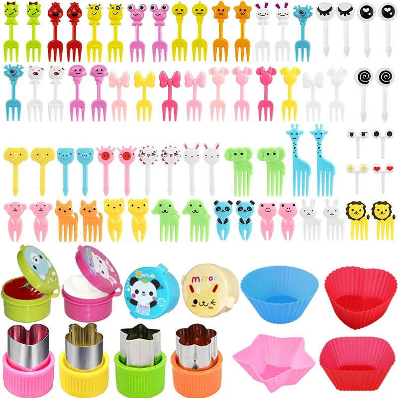 Mini Cartoon Fruit Forks For Children Kids Cute Animals Food Picks Small Snack Dessert Toothpicks Silicone Lunch Box Dividers