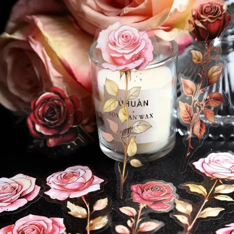 10 шт., наклейки для скрапбукинга, ПЭТ-материал для цветущих, фиолетовые ночные принадлежности, блокноты, вырезанные наклейки, 133*80 мм, тиснение розы, письмо