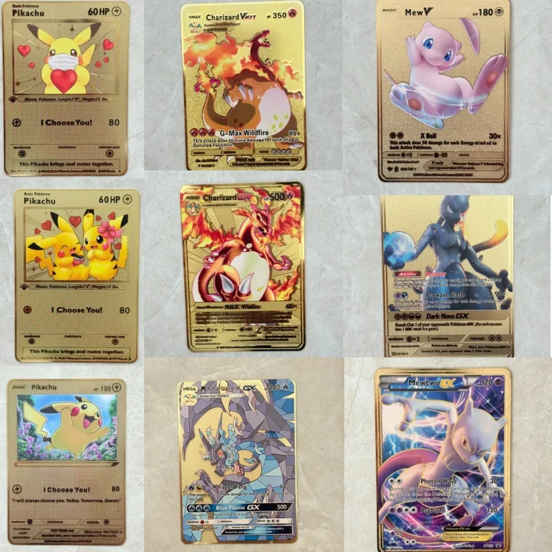 2026 NEW Pokemon Metal Card 10000 Points Arceus Charizard Super Card Golden English Mewtwo Vmax GX EX Anime Collection Card Gift