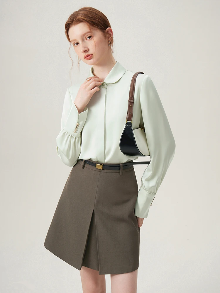 FSLE Simple Style High Waist Commuter Suit Short Skirt for Women Spring New Casual A-line Skirt Delivery Belt 24FS11077