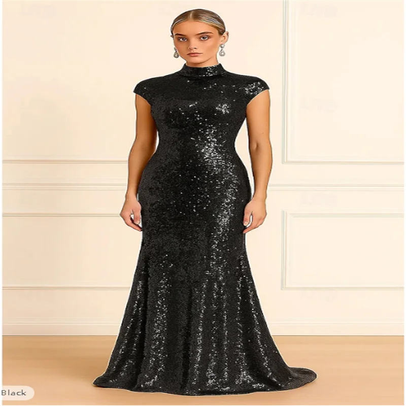 حورية البحر / البوق الاجتياح / ذيل الفرشاة ثوب مسائي أنيق عادية / النهار الزفاف شبه رسمي / كوكتيل كاب كم الرقبة العالية