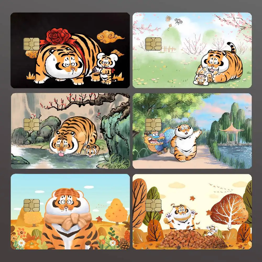Cartoon I Am Not A Fat Tiger Credit Skin Cover Card Stickers 4PCS Film Bus Pass Front Decoration Bank Debit Waterproof