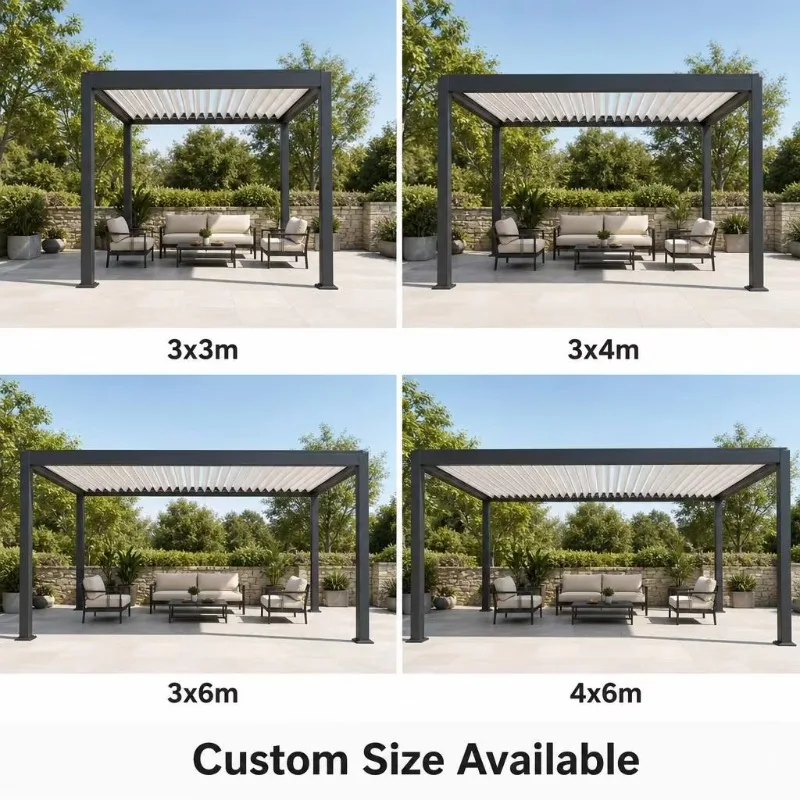 Windproof Waterproof Electric Aluminum Gazebo Adjustable Louver Roof Easy Installation For Backyard Outdoor Patio Space