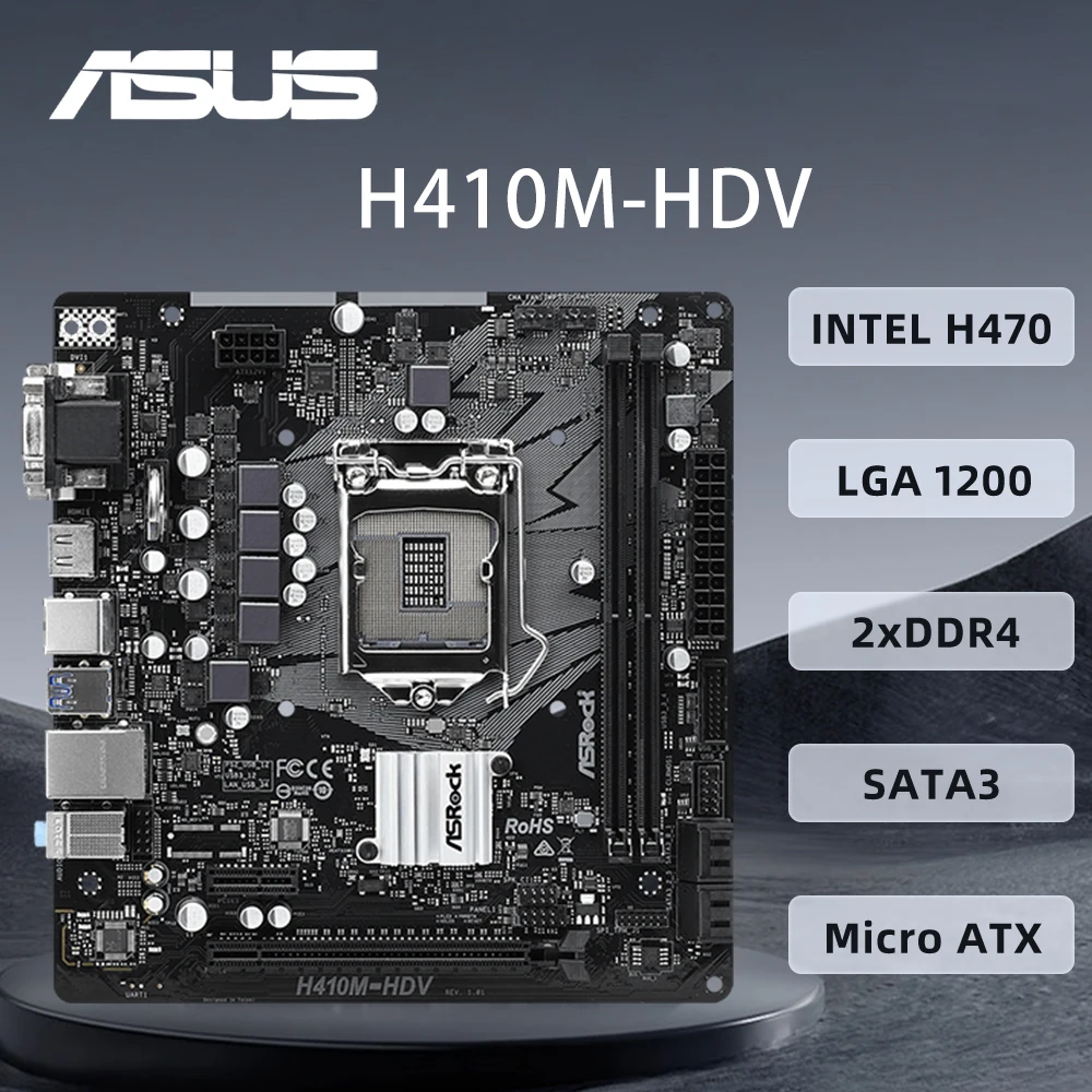 

ASROCK H410M-HDV Mainboard Socket 1200 Support i9-10900K 10850K i7-10700KF CPU Intel H410 Chipset 2 x DDR4 64GB Micro ATX