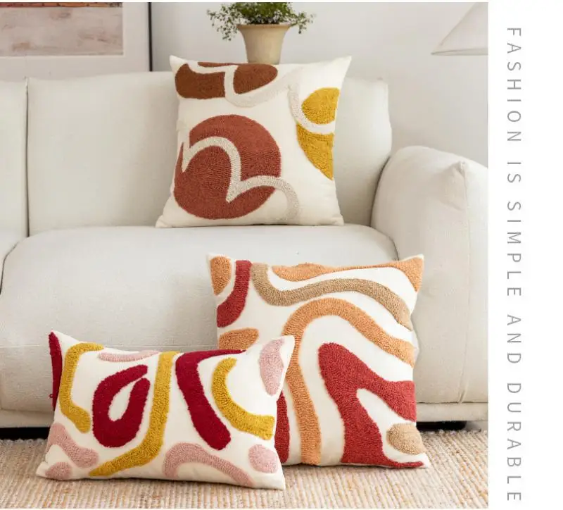 Vintage Kontrast Geometrischer Getufteter Kissenbezug Plüsch Patchwork Kissenhülle Atmosphärische Sofa-Dekoration Kissenbezug 45x45 – Detail 9