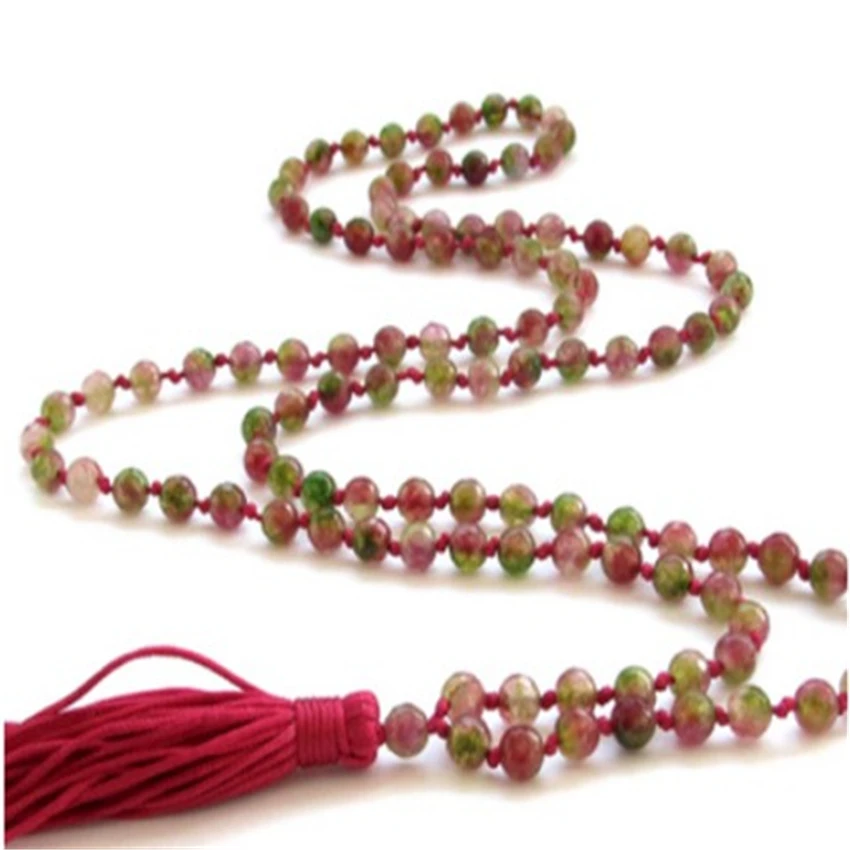 Chalcedony Knot Necklace Tranquility  Meditation Trendy Beads Event Zen Meditation Men's 6mm 108 Pink Green Yoga Yoga