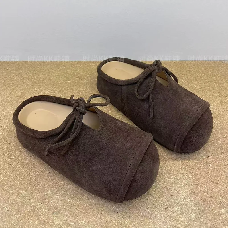 

Flats Platform Mules Shoes Women's Casual Fad Slippers Slingback Sandals 2025 Autumn Lace Up Flip Flops New Retro Mujer Zapatos