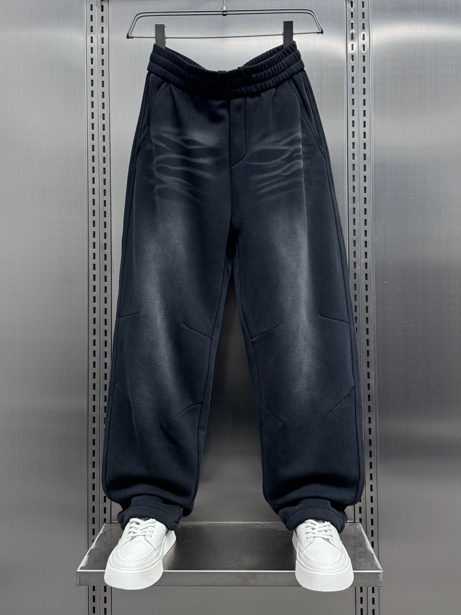 

Новые зимние модные мужские брюки с флисовой подкладкой, широкие, с градиентным цветом, повседневные, свободные, прямые, в пол