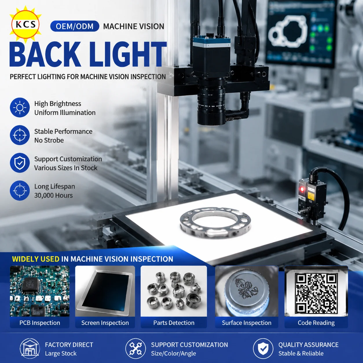 

KCS LED Back Light Planar Light Machine Vision Flat light source Inspection LED Backlight Detection DC 24V Recognition Back Lamp