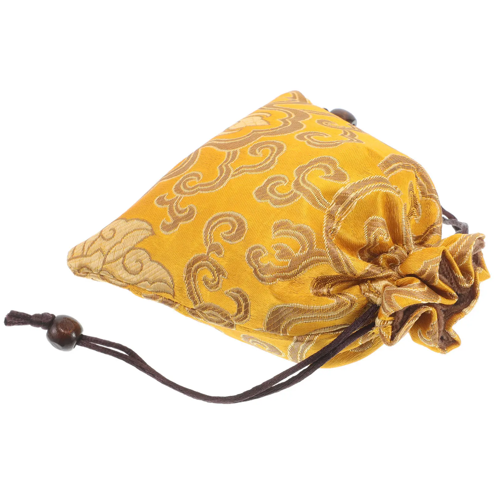 Embroidered Silk Brocade 13x16cm Drawstring Bag Small Travel Jewelry Pouch Golden Lucky Coin Purse Makeup Storage Bag