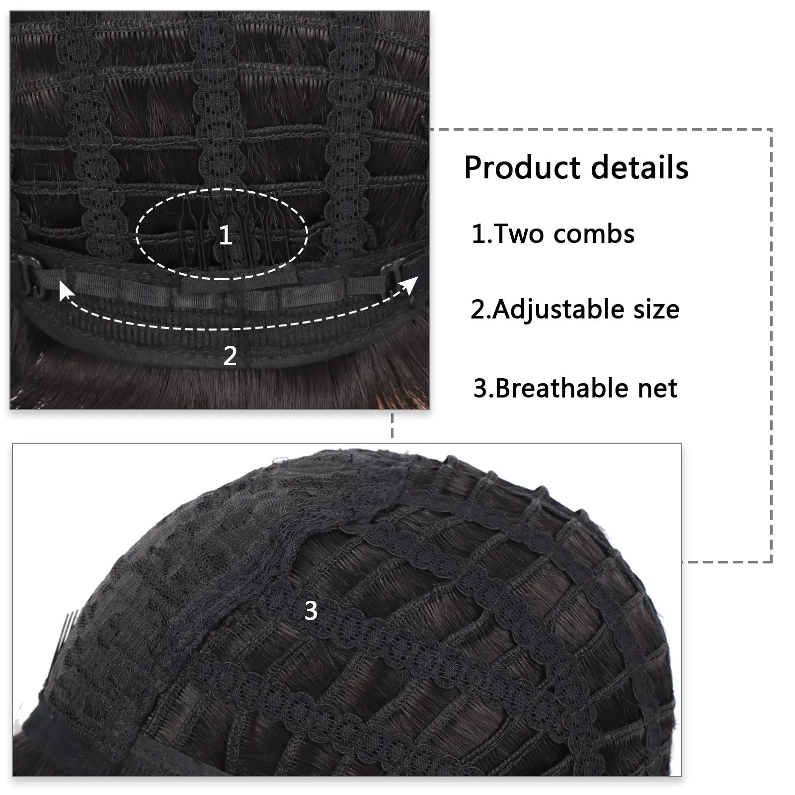 Peluca sintética elegante estilo Pixie para mujer, forma Natural, con tapa de malla con botones y flequillo, fibra resistente a altas temperaturas