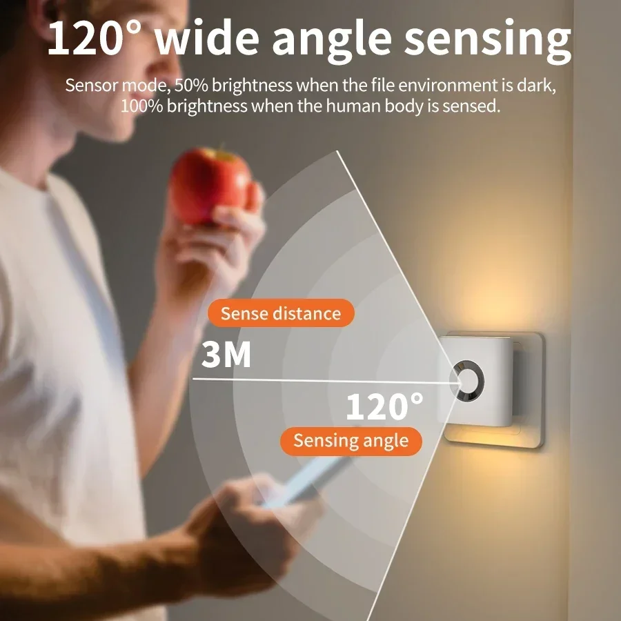 EU LED Night Light with Socket Motion Sensor Warm White Ambient Wall Lamp for Bedroom Staircase Toilet Corridor Bathroom Use