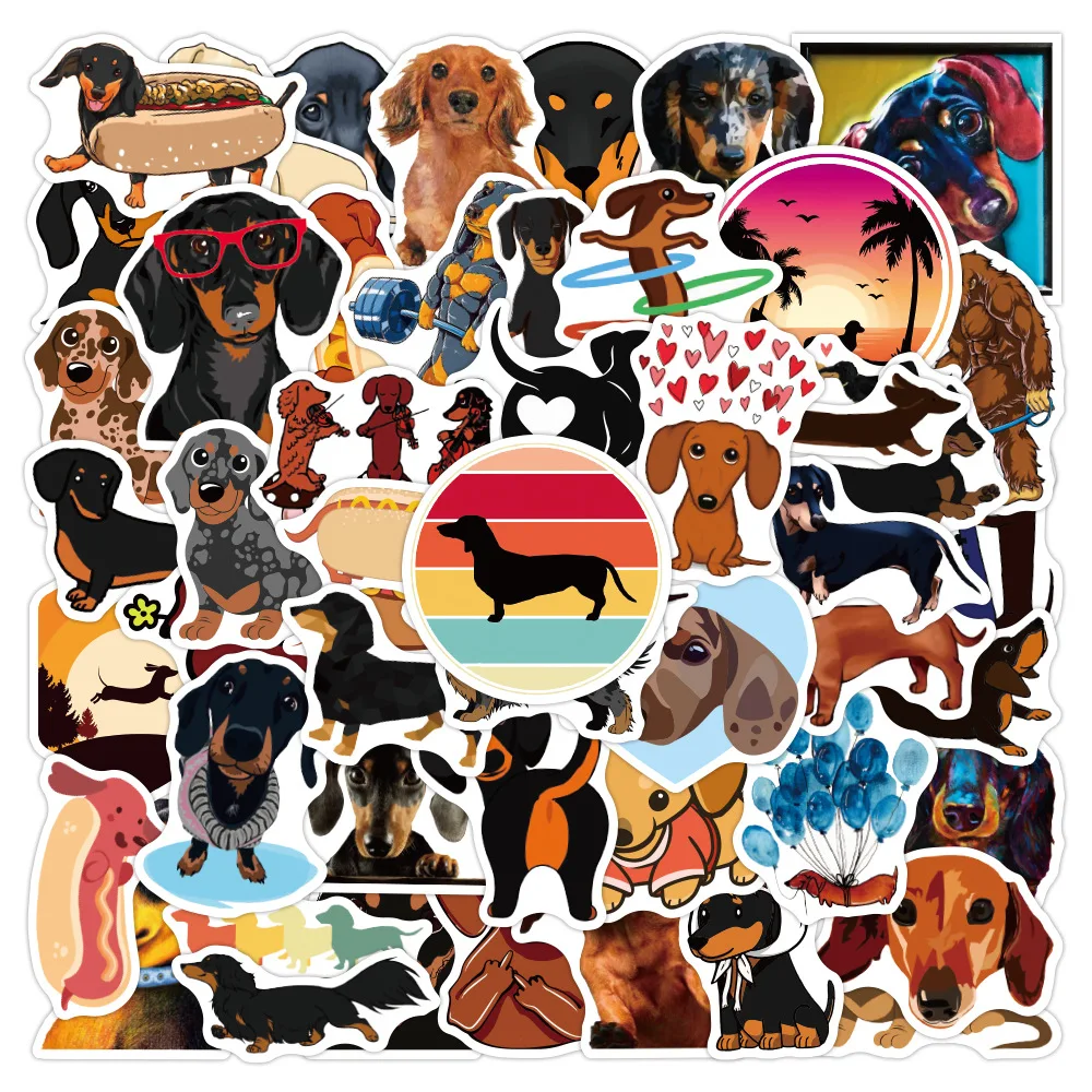 

50PCS Cartoon Dachshund Sticker DIY Cute Dog Costume Show Decoration Luggage Mobile Phone Shell Skateboard Kids Toy Gift Sticker
