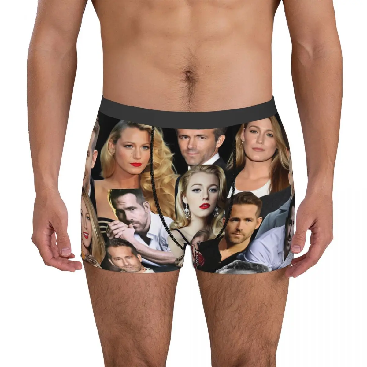 

Ryan Reynolds And Blake Lively Photo Collage Men's Boxer Briefs Shorts Men Underpants Cartoon Men's Panties Soft Underwear