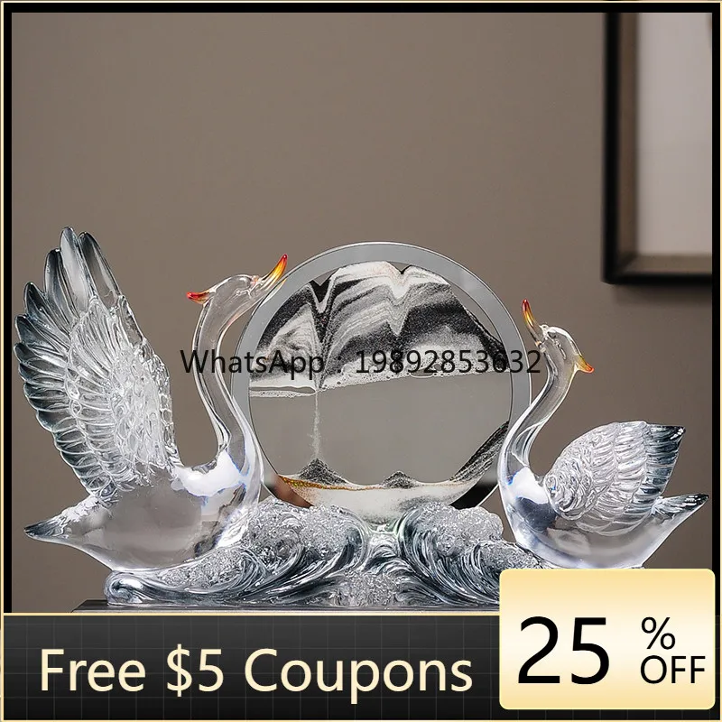 Swan quicksand painting entry entrance atmosphere ornament high-end TV wine cabinet decoration