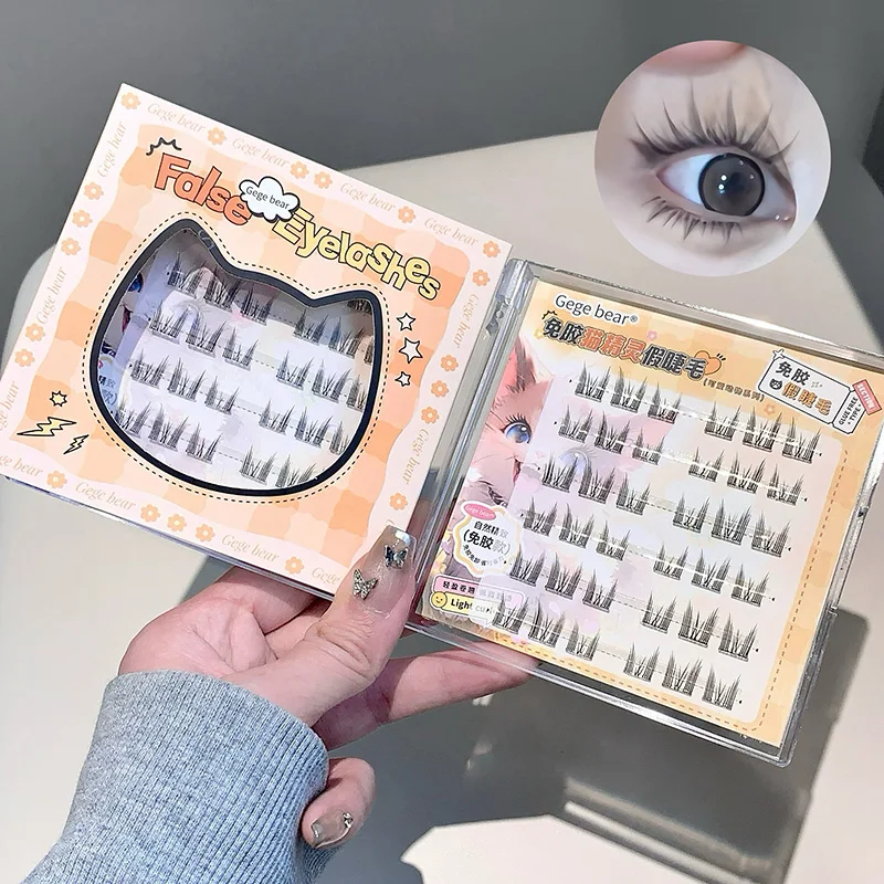 Gege Bear 接着剤不要のつけまつげ - 軽量で自然な外観、初心者に最適、小さな目にも最適