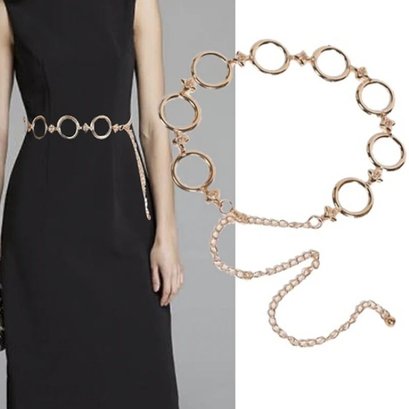 

Fashion Circle Metal Waist Chain Belt Women'S Gold Waistband Hip Hop Style Waist Belts Long Tassel Female Waistband For Dress