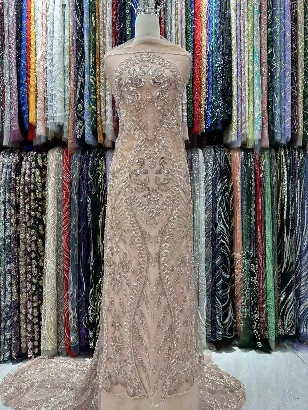 2025Latest Delicate Elegant Best Quality Soft  Mesh Luxurious Beaded Tube Lace fabric For Party Evening Dress U_Ge1658