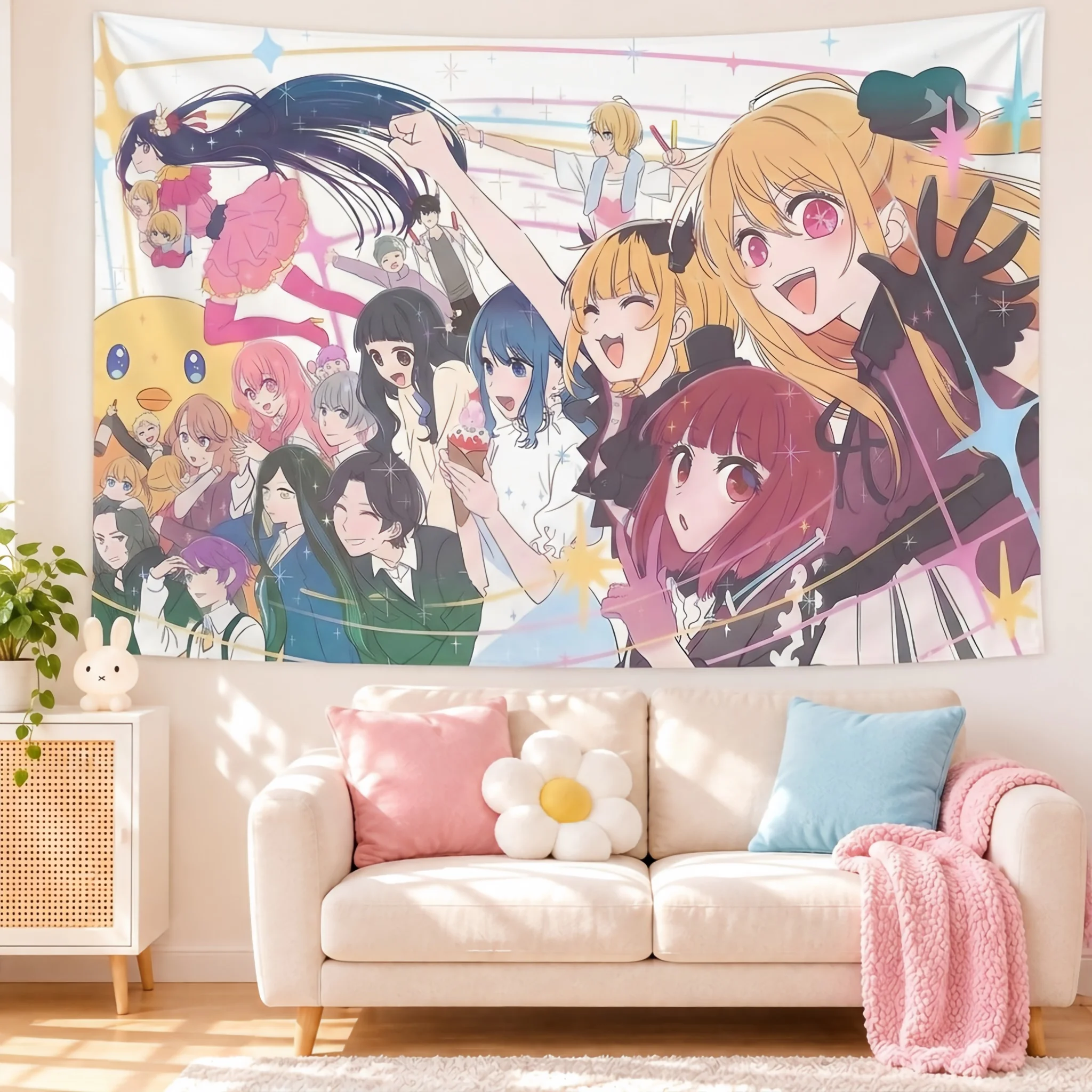 Oshi No Ko All Characters Anime Tapestry Wall Hanging Cute Manga Group Print Wall Art Decor for Bedroom Dorm Background Cloth