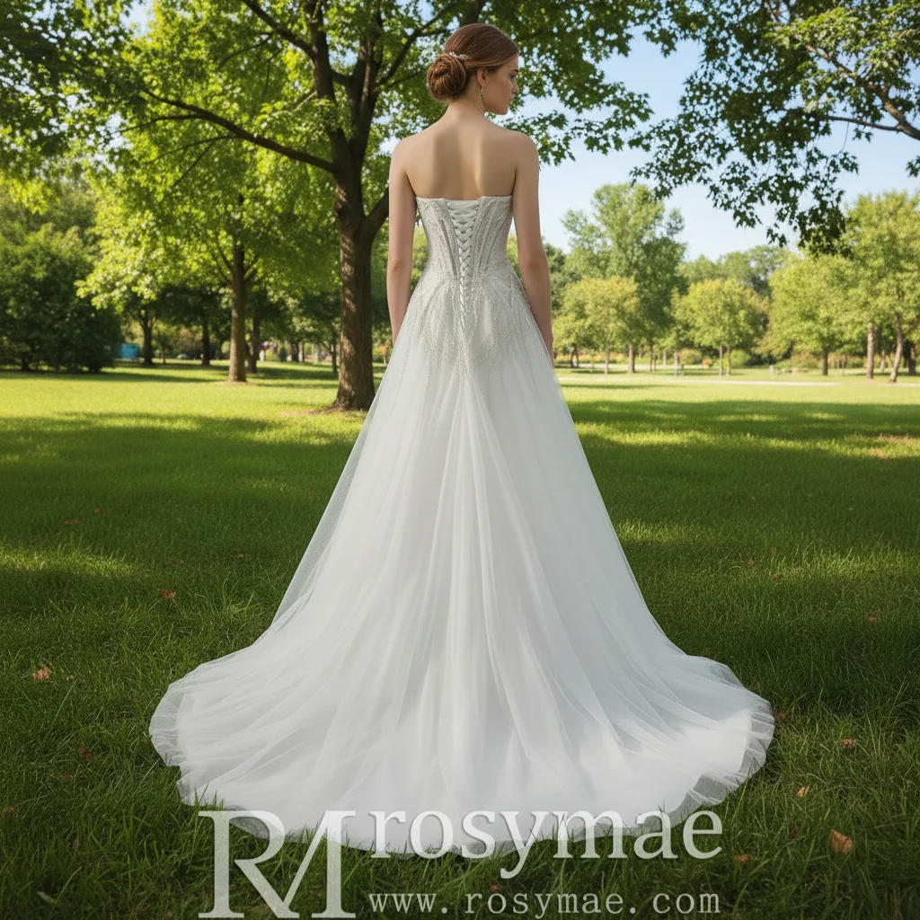 Rosymae-Sexy A-Line Beading Sequins Wedding Dresses, Princess Sheer Dresses for Elegant Bride vestidos femininos tendência