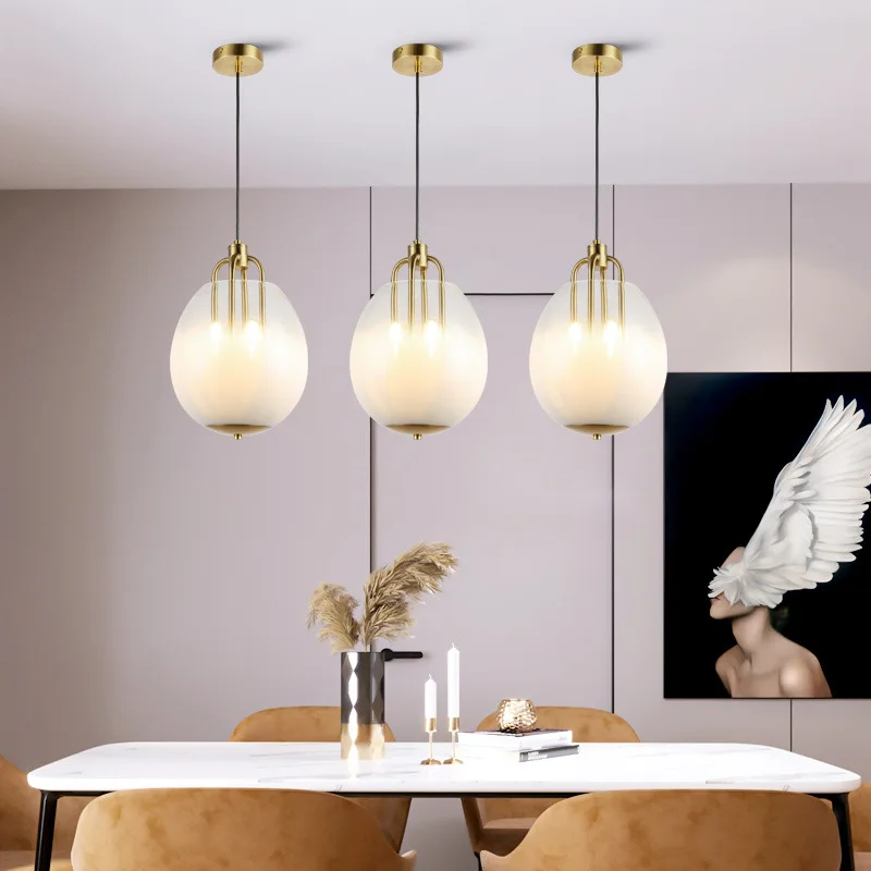 

Modern Luxury Pendant Light Nordic Bedroom Personalized Designer Living Room Dining Room Bar Glass Milky White Pendant Light LED