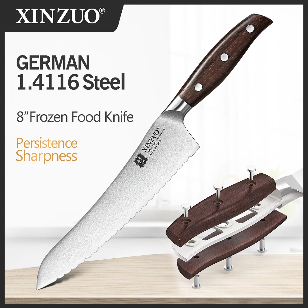 

XINZUO 8 Inch Frozen Meat Knives High Carbon DIN 1.4116 Steel Steak Barbecue Cleaver Bread Kitchen Knives