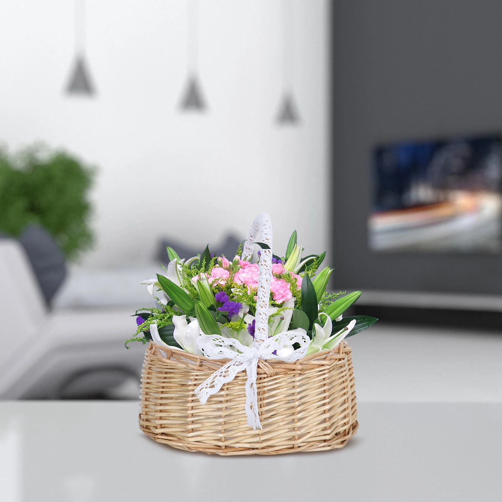 

Portable Handmade Rattan Flower Basket Woven Baskets Khaki Container Bride Girl Storage Home Decor Wedding Party