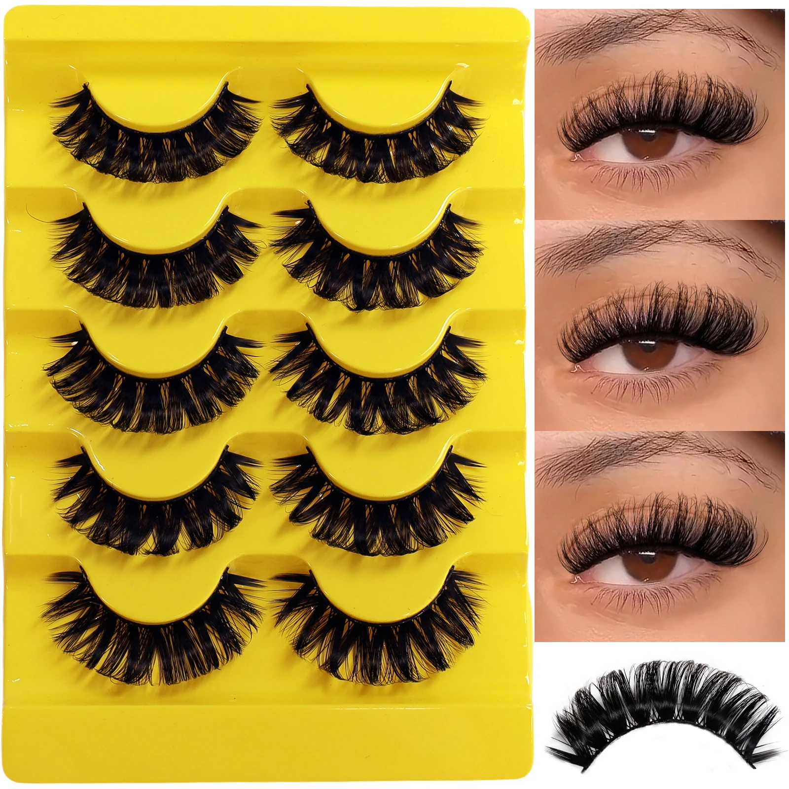 5-Pair Russian DD Large Curl False Eyelash Multi Layer Stereoscopic Cross Thick Curled Upright Eyelash