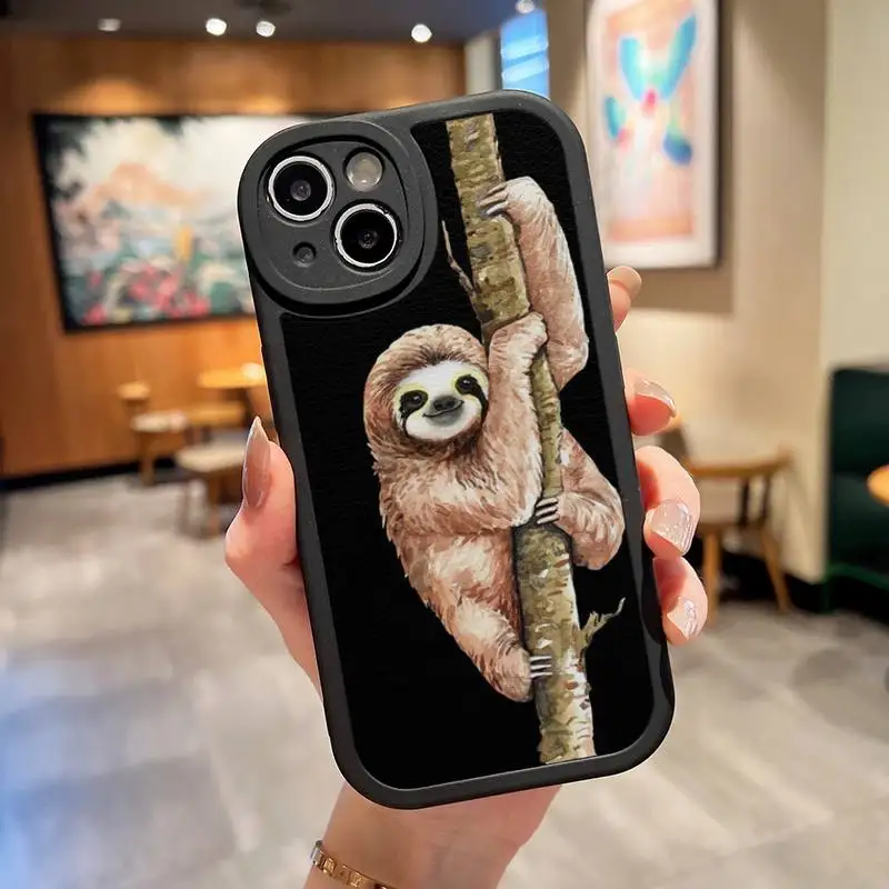 Sloth Animal Phone Case For IPhone 11 14 13 12 Pro Max Mini Xs X Xr 7 8 Plus SE2020 Silicone Soft Leather Texture Cover