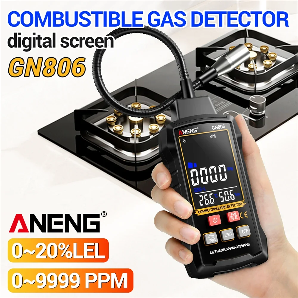 ANENG GN806 Combustible Gas Detector 0‑9999PPM 0‑20%LEL Adjustable Sensitivity VA Color Screen Buzzer Alarm Natural Gas Leak