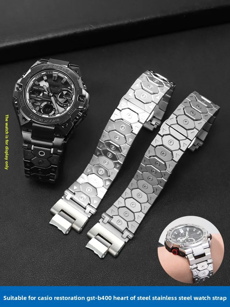 Suitable for Casio Green Ghost Black Vader Heart of Steel GST-B400 Modified Mechanical Metal Stainless Steel Watch Strap Male