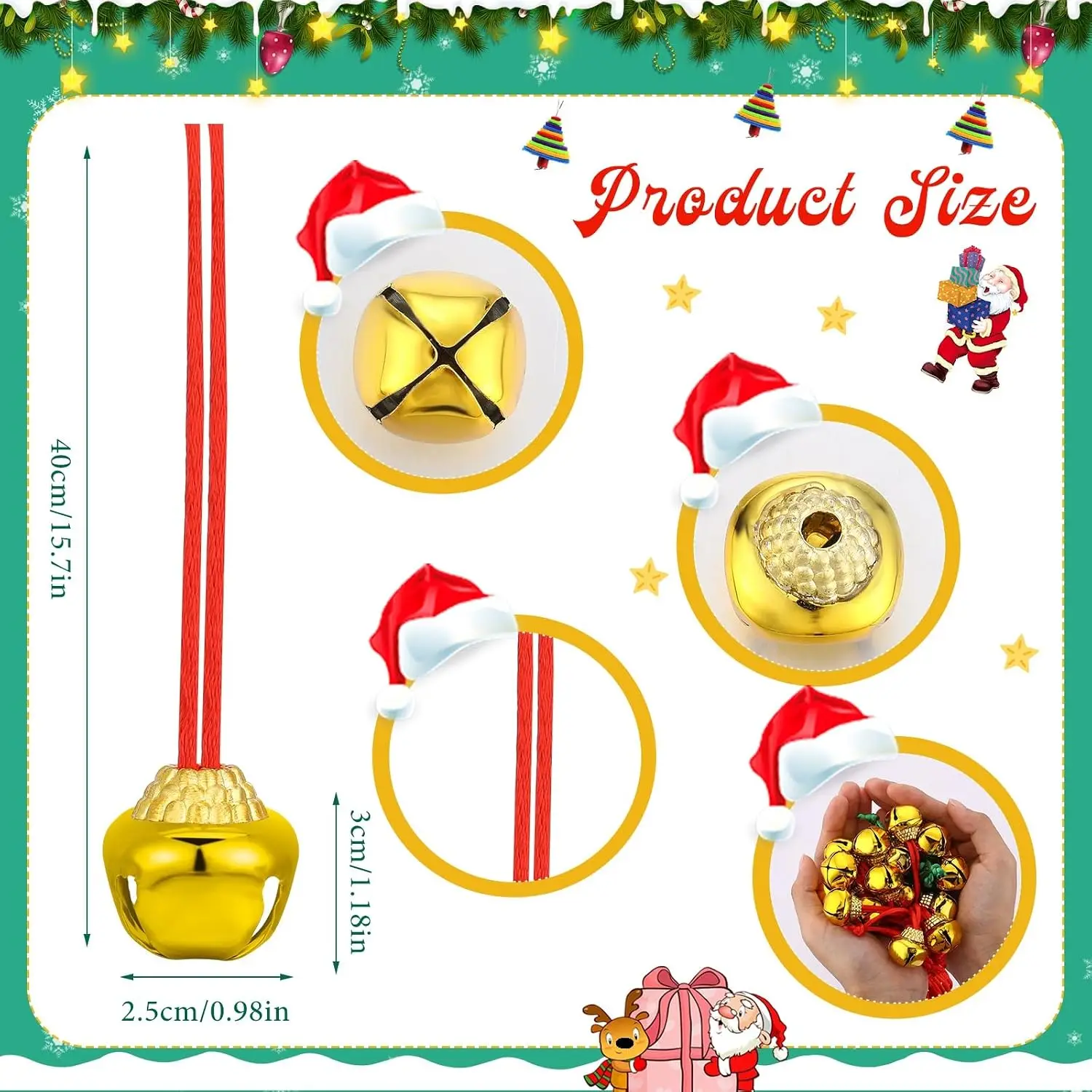Jingle Bell Necklace Bulk Christmas Bell Necklace for Kid with Rope for Craft Holiday Party Supplies Christmas Hanging Decoration Xmas Accessories, Red and Green Cords
