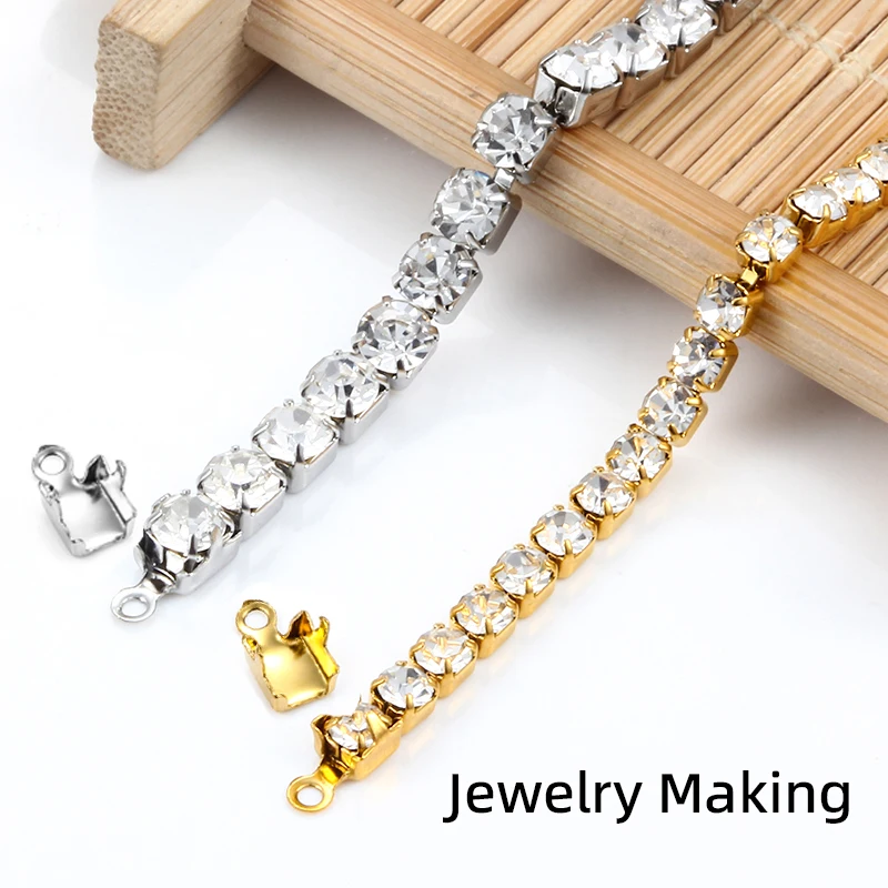

10Pcs Stainless Steel Crimp Trim End Beads Connectors Clasp Tips Fastener DIY Bracelet Necklace Rhinestone Chain Jewelry Making