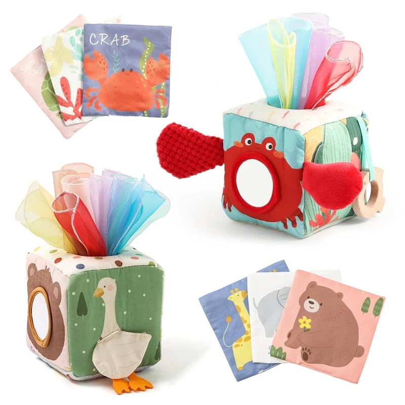 Doek Boek Babyspeelgoed Magische Tissue Box Katoen Vinger Oefenen Montessori Druk Bordspel Educatief Speelgoed Zachte Rammelaar Spel Oceaan