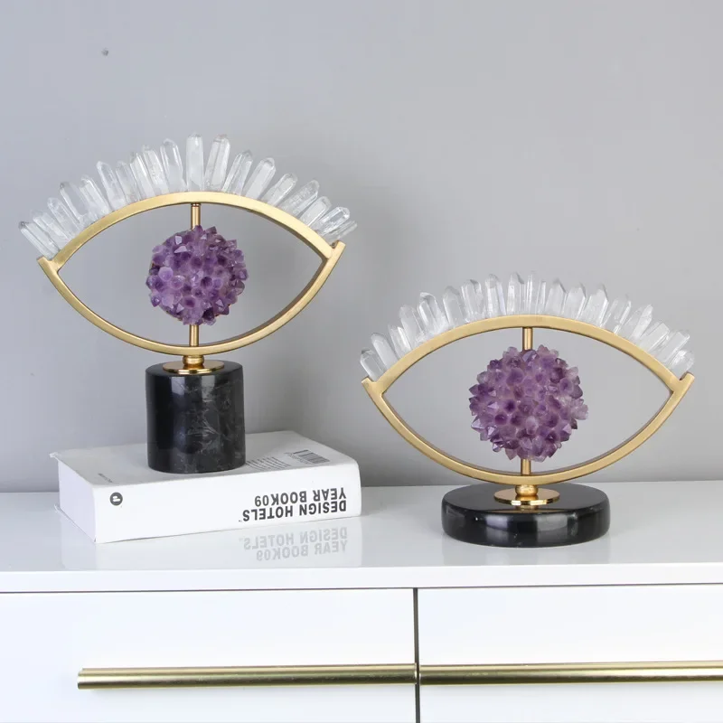 Crystal Handicraft Ornaments Amethyst Eyes Eye Statue Handmade Abstract Openwork Human Sculpture Home Decoration