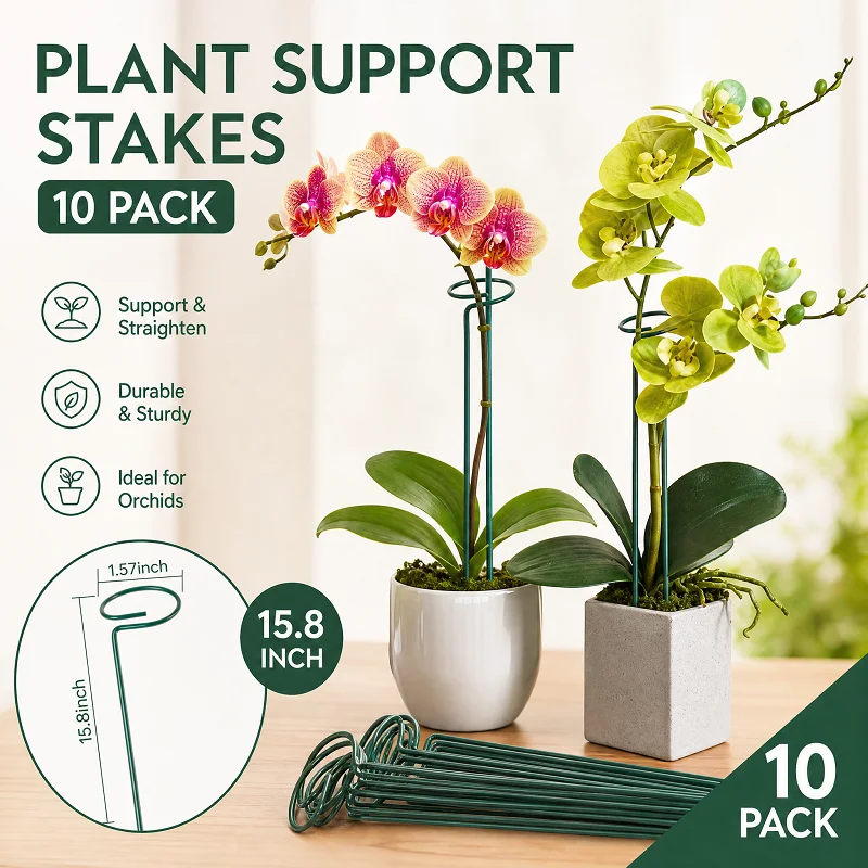 Garden Single Stem Plant Support Stakes, 10Pcs 40cm Flower Support Cage Rings, for Tomato Orchid Lily Peony Rose Amaryllis