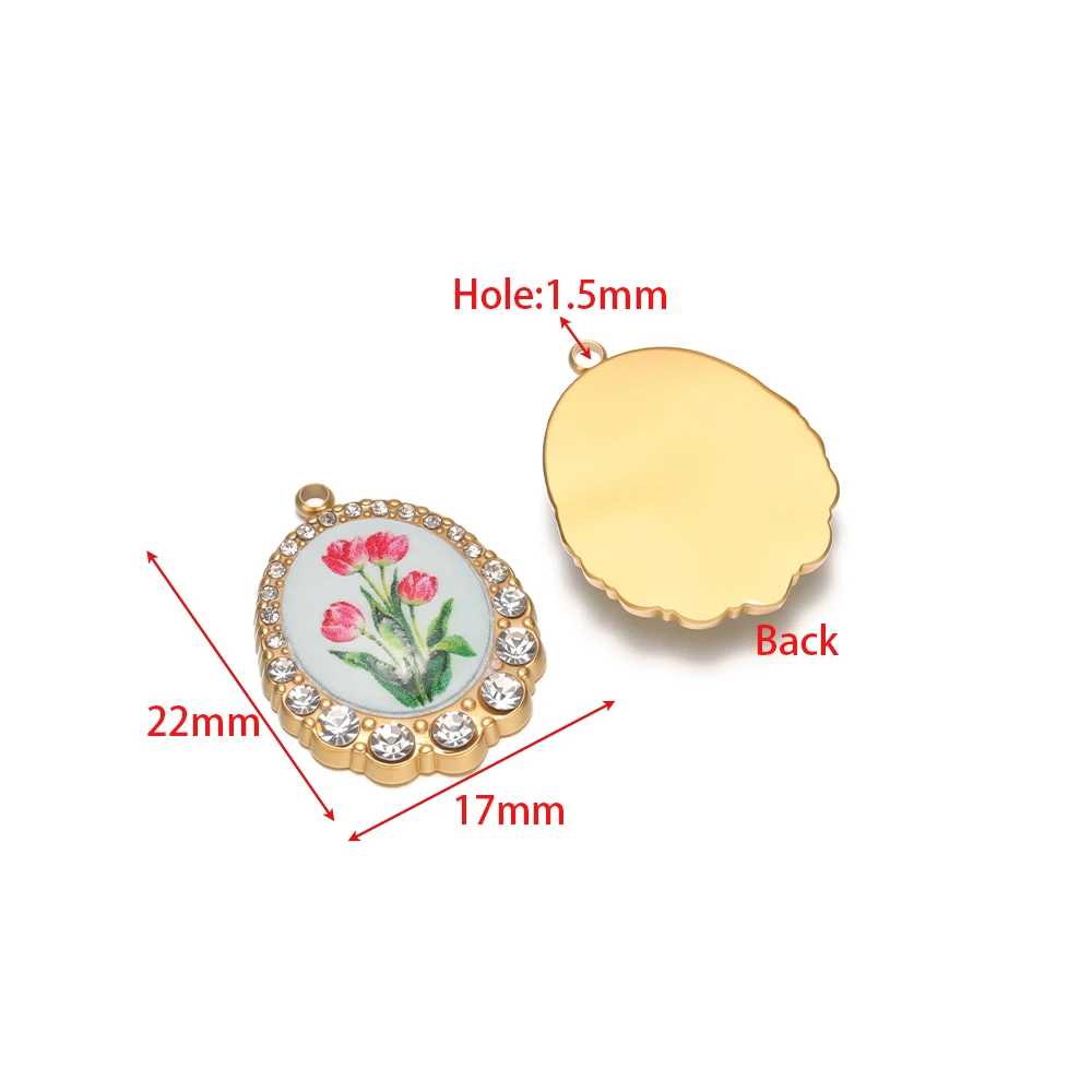 3 Stück Edelstahl-Emaille-Blumenanhänger, ovale Halskettenanhänger für DIY-Schmuckherstellung für Mädchen, Armbänder, Ohrringe, Bastelzubehör – Detail 2