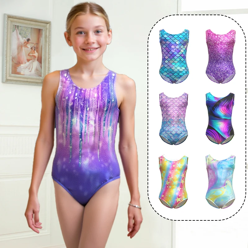 Maillots de Gimnasia para Niñas, Maillot de Danza sin Mangas Colorido para Niñas Pequeñas, Ropa Deportiva Infantil