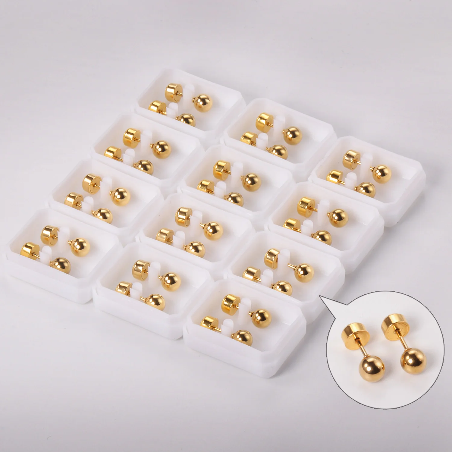 ASONSTEEL Round Ball Press Piercing Stud Earrings Gold Color Stainless Steel 3mm/4mm/5mm Jewelry Wholesale For Women Teenagers