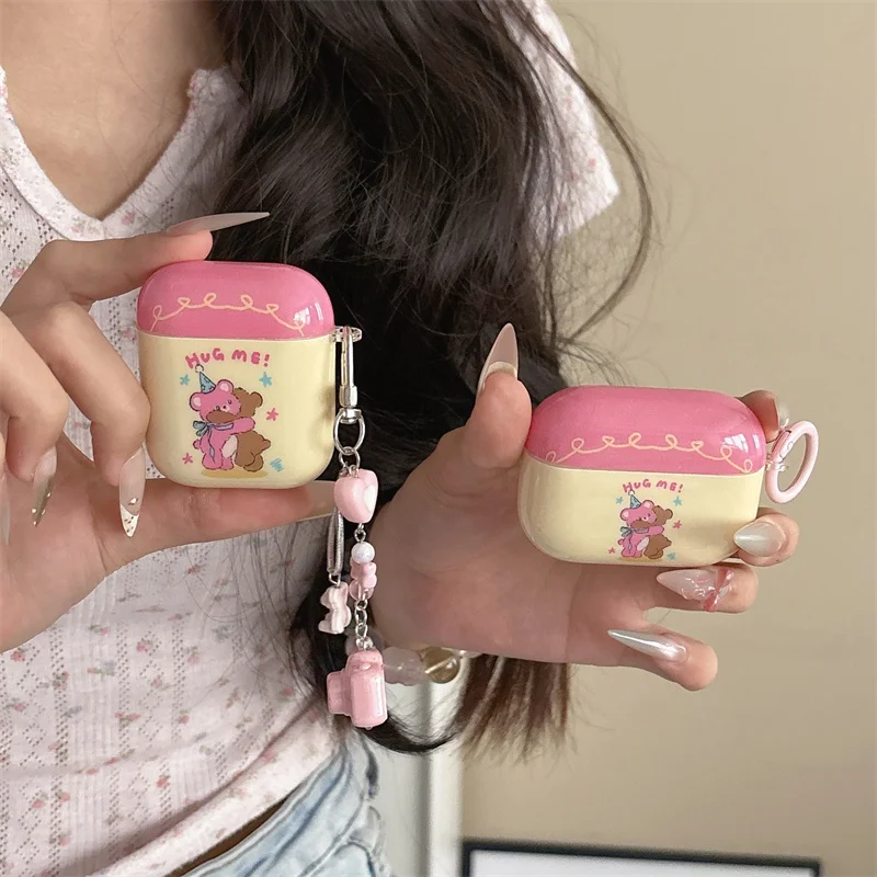 

Cute Bear Earphone Case For Apple Airpods Pro 2 3 4 Generation with Keychain Silicone Hedphone Charging Cases Cover For Airpod 4