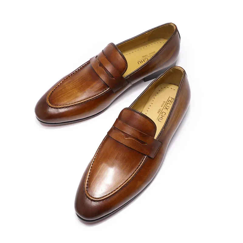 

Man Moccasins Soft High Quality Men Loafers Shoes Genuine Leather Italian Handmade Formal Business Slip on Dress Shoes