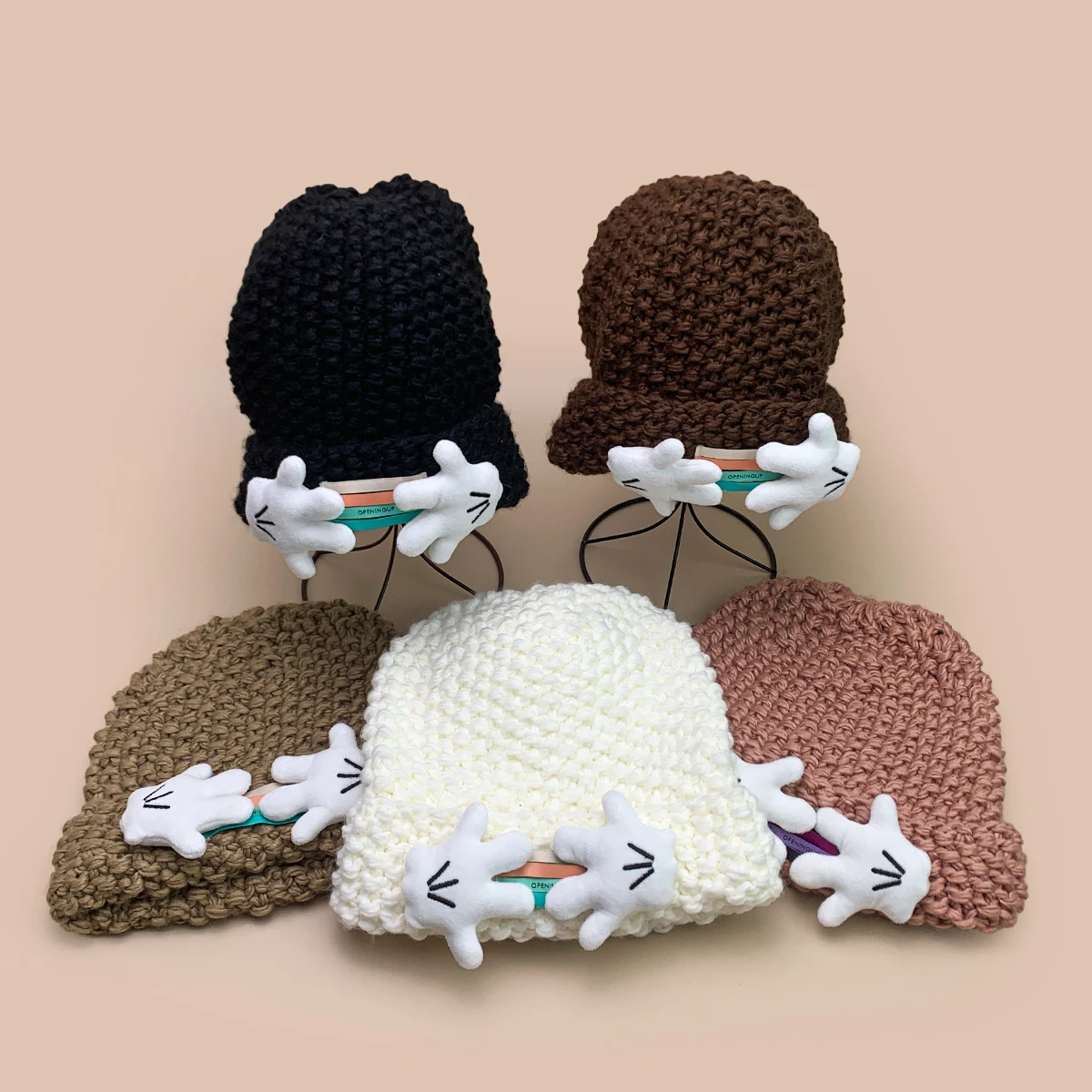 

Cartoon Little Hands Patch Letters Knitted Hats New Men Women Warm Funny Fashion Korean Casual Versatile Outdoor Cute Beanies