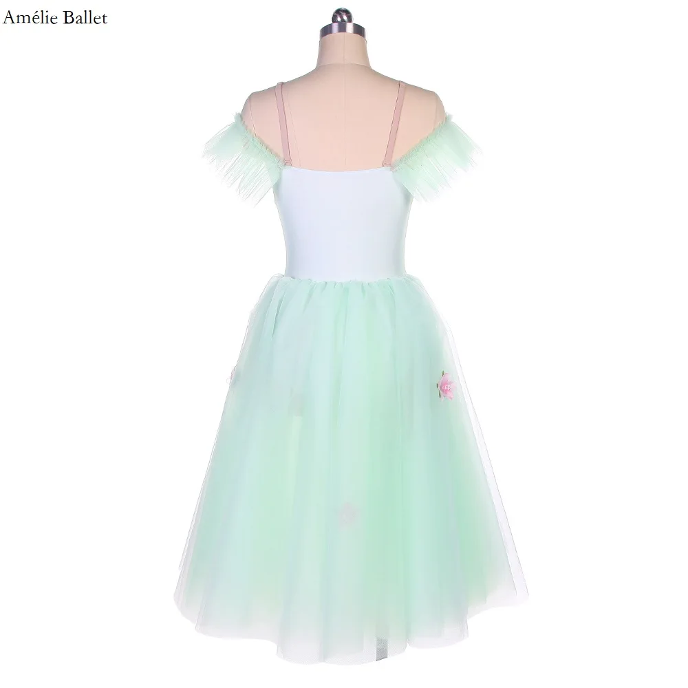 22097 Pale Green Leotard Bodice with Small Flower Applique Decoration Romantic Ballet Tutu Girls & Women Performance Ballet Tutu