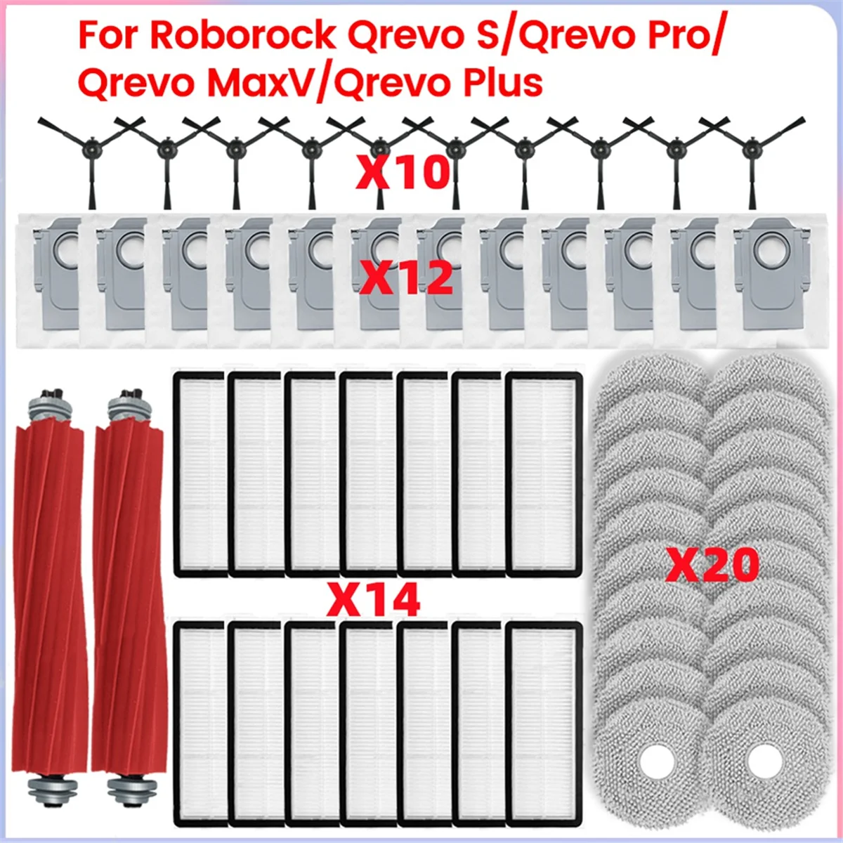 For Roborock Qrevo S, Qrevo Pro, Qrevo MaxV, Qrevo Plus Vacuum Parts Main Side Brush Filters Mop Pad Cloth Dust Bags