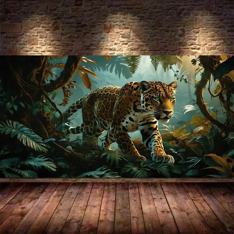 

Fullcang лес леопард большой размер Diy наборы алмазной живописи дикие животные полная дрель мозаика вышивка картина 200x100 см